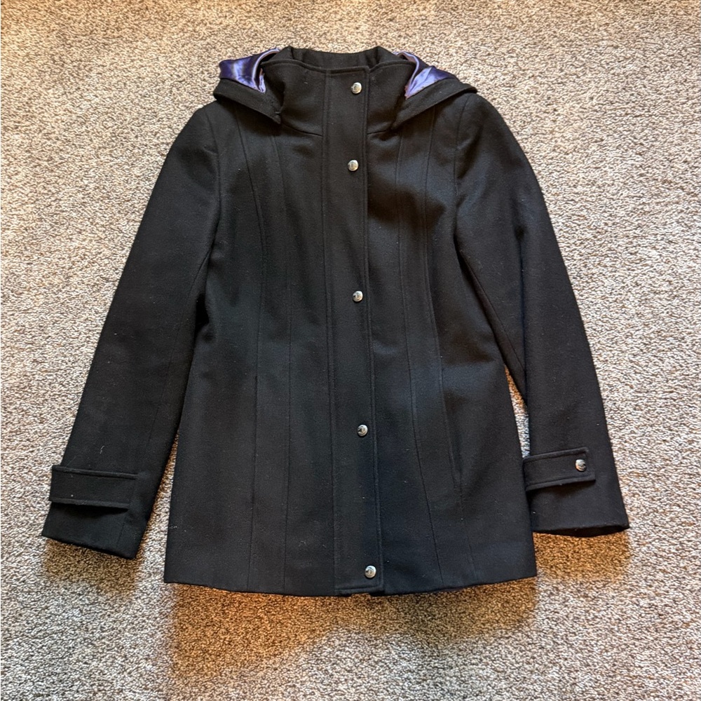 Calvin Klein Women’s Black Women's Wool Tailored Coat with hood.